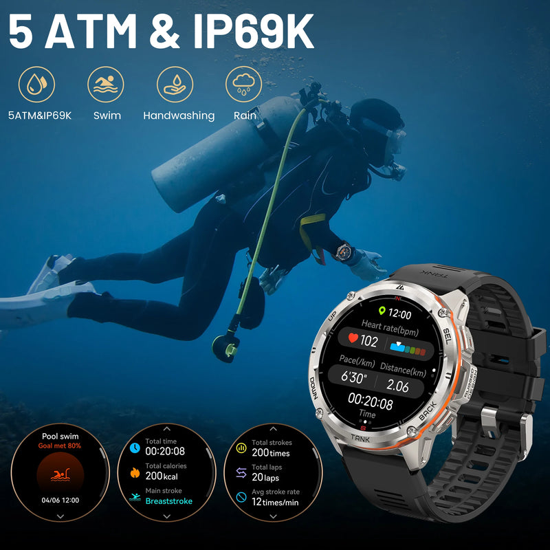 KOSPET TANK T3 Ultra GPS 2024 - Smartwatch Fitness com 470mAh, Tela AMOLED, Bluetooth e AOD