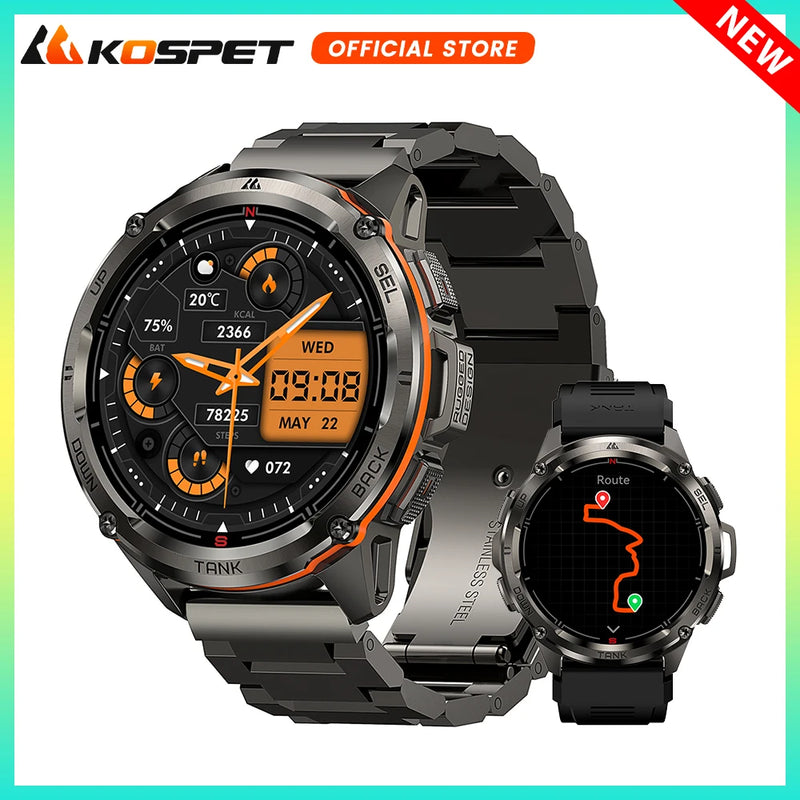 KOSPET TANK T3 Ultra GPS 2024 - Smartwatch Fitness com 470mAh, Tela AMOLED, Bluetooth e AOD